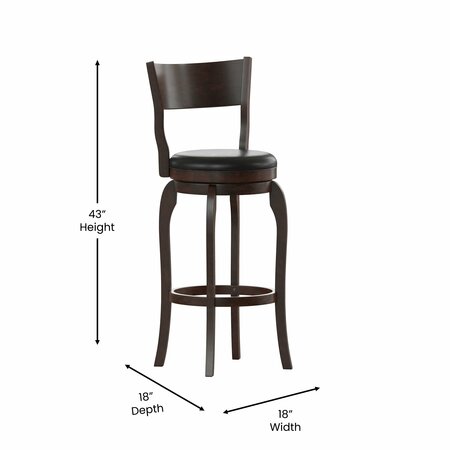 Flash Furniture Nichola Classic Open Back Swivel Pub Barstool w/Wood Frame & LeatherSoft Seat, Espresso/Black ES-NT2-29-ESP-GG